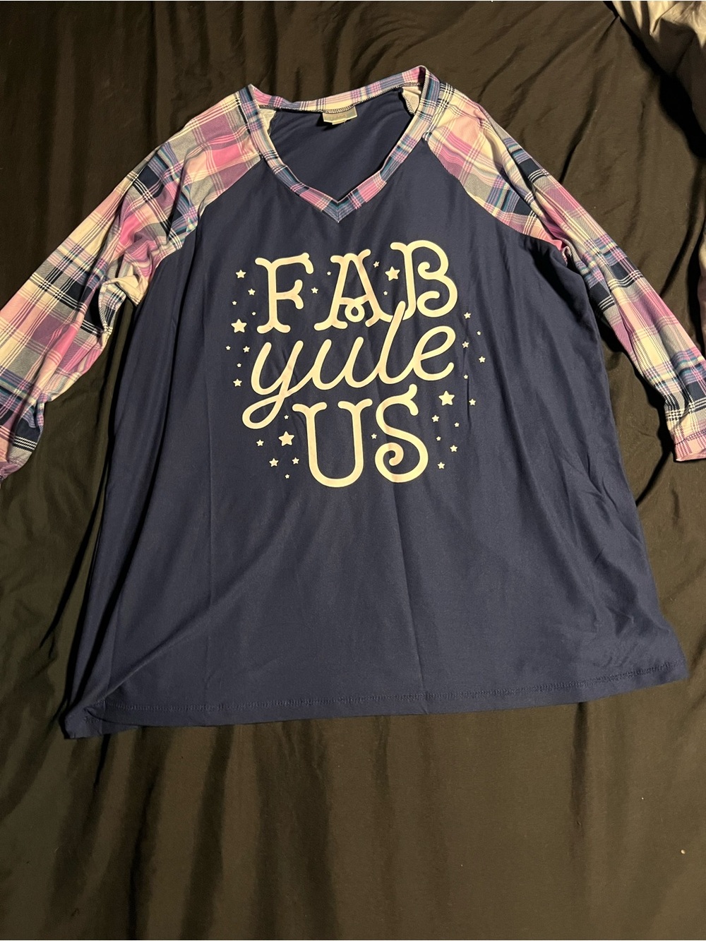 Women’s Navy 'Fab Yule Us' Plaid Long Sleeve Tee/Pants Pajama Set